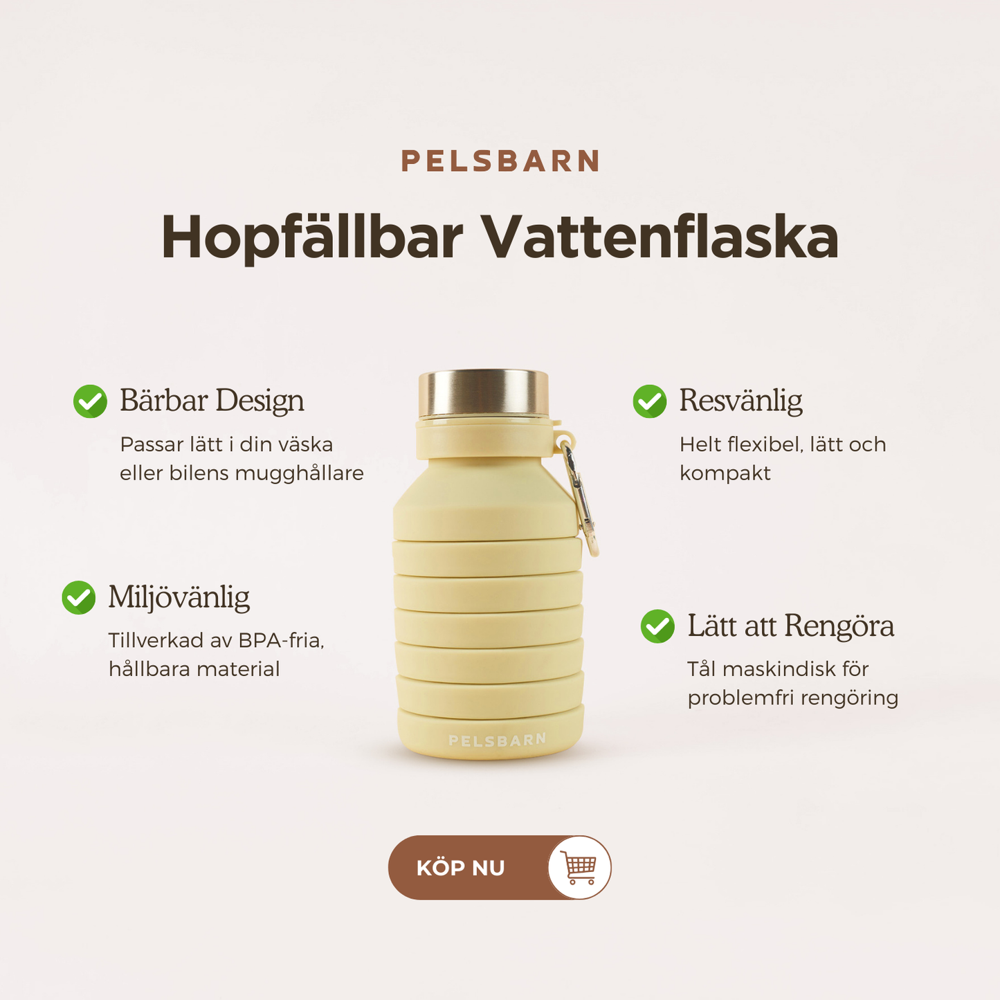 Pelsbarn Hopfällbar Vattenflaska