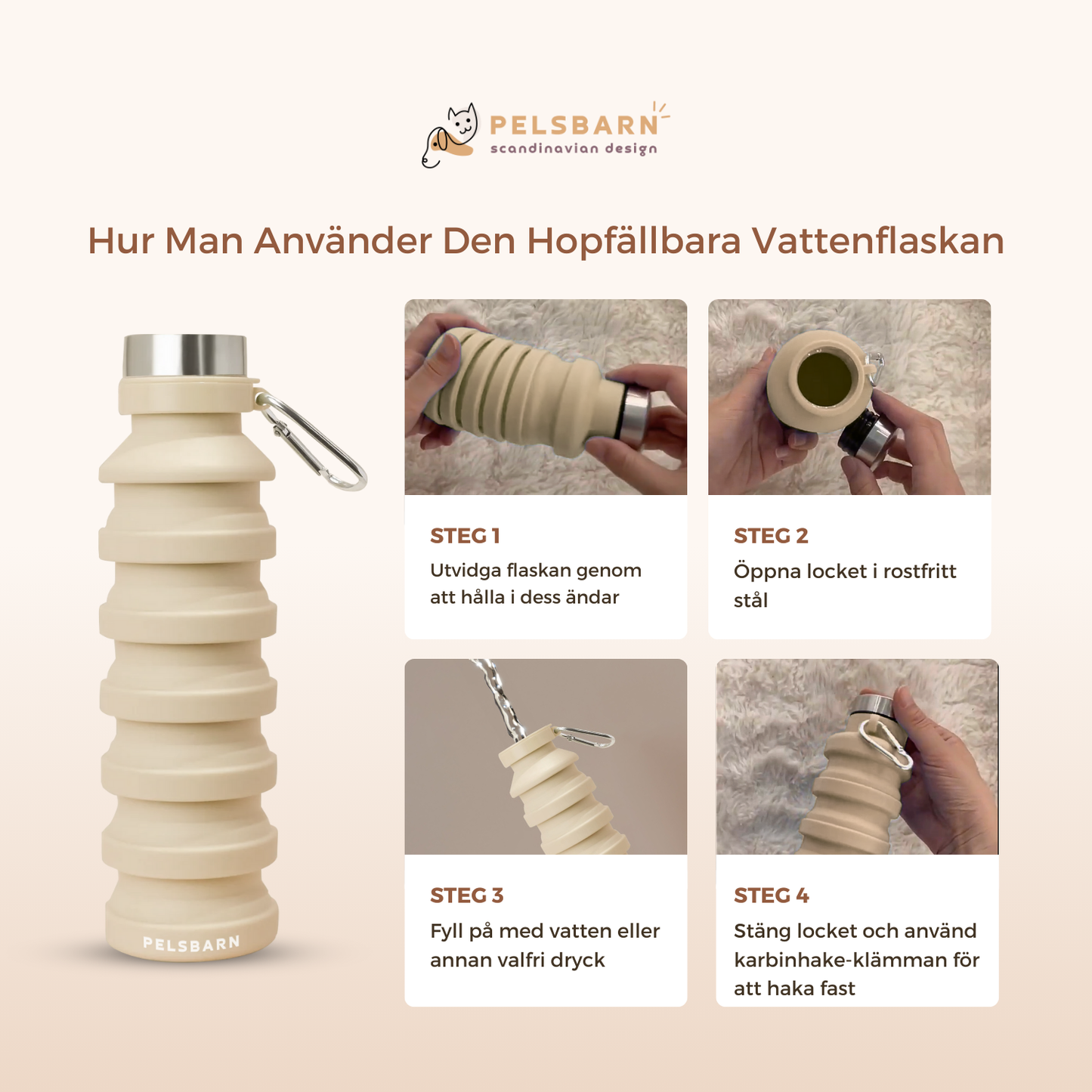 Pelsbarn Hopfällbar Vattenflaska